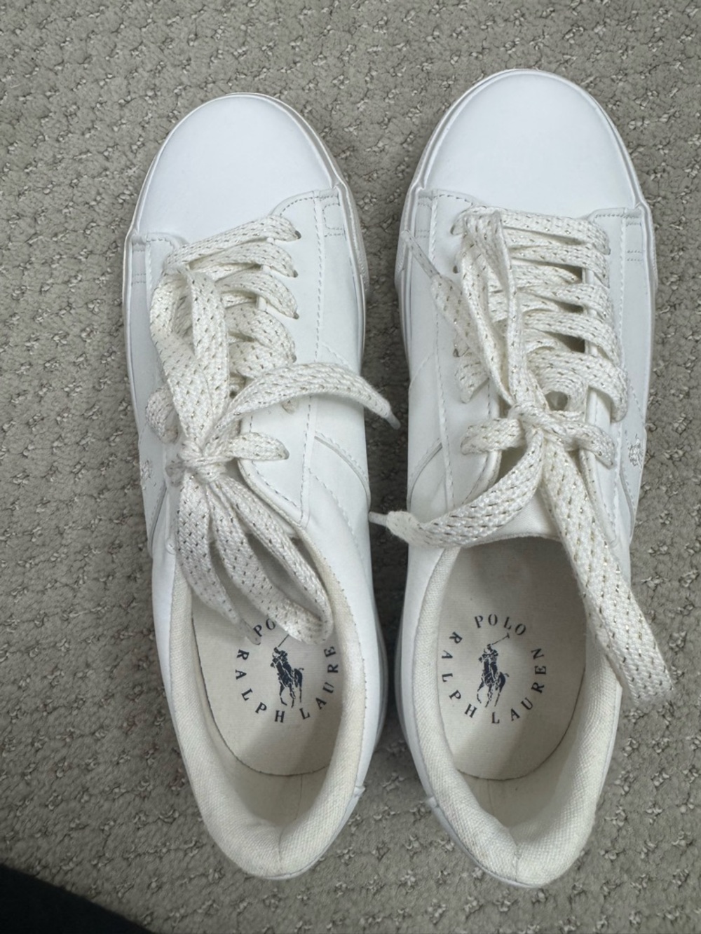Size 3 Polo Ralph Lauren White Leather Sneakers Kids - Picture 6 of 9